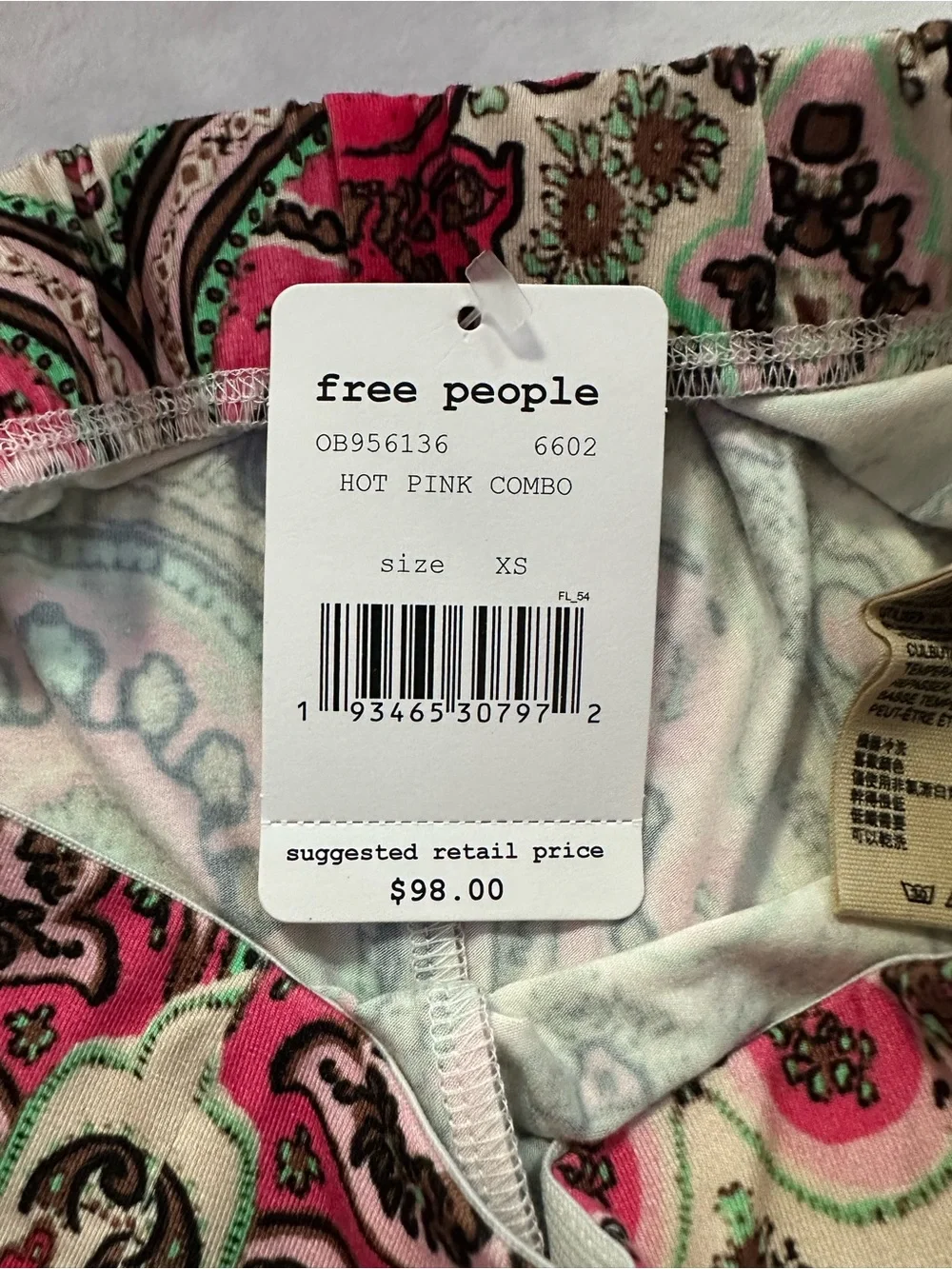 Free People Boho Harper Printed Pull On High Rise Flare Pants Hot Pink Combo XS
